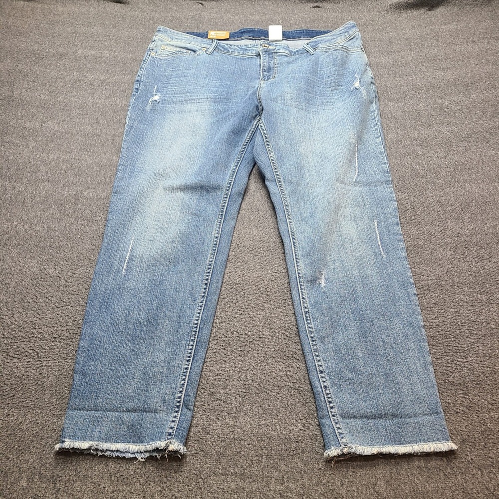 H&M Girlfriend Jeans Women 18 Blue Excellent Low Waist Distressed‎ Raw Hem